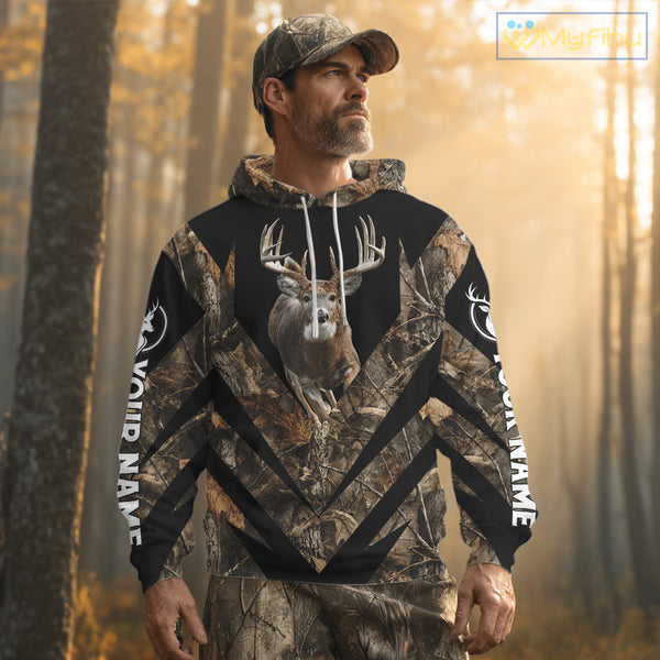 Customized Name Whitetail Deer Hunting Jump Shirt, Hunting Hoodie For Men NHT354