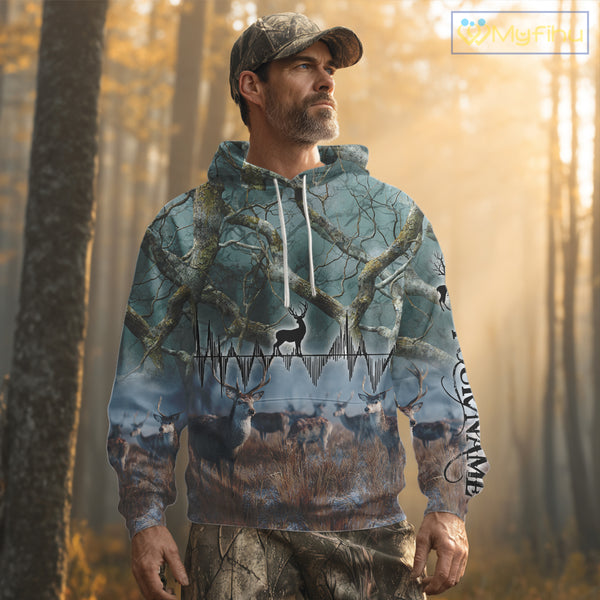 Deer Hunting Shirt 3D All-Over Print with Deer & Forest Camo For Deer Hunters – Custom Name  NHT26