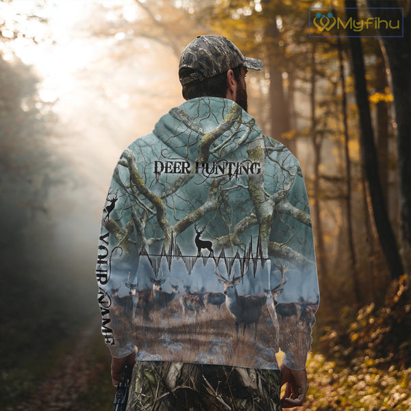 Deer Hunting Shirt 3D All-Over Print with Deer & Forest Camo For Deer Hunters – Custom Name  NHT26