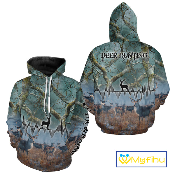 Deer Hunting Shirt 3D All-Over Print with Deer & Forest Camo For Deer Hunters – Custom Name  NHT26