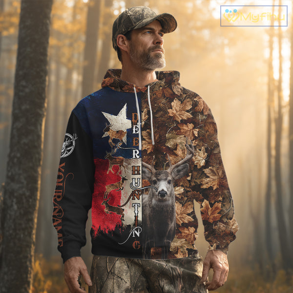 Personalized Deer Hunting Shirt with Texas Flag & Camo For Deer Hunters NHT28