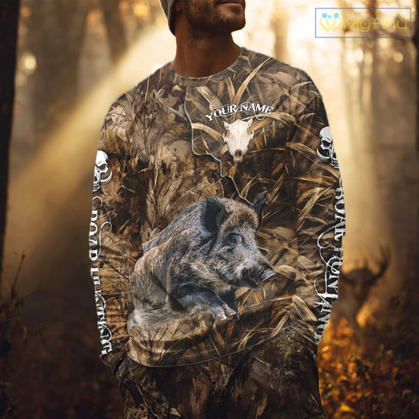 Personalized Wild Hog Hunting Camo Full Printing Shirts, Boar Hunting Gifts, Hunting Season NHT125