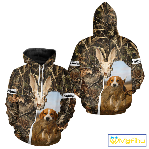 Rabbit Hunting With Beagle 3D Skull Camo Custom Hunting Shirt, Rabbit Hunting Clothing NHT229