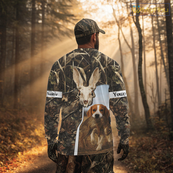 Rabbit Hunting With Beagle 3D Skull Camo Custom Hunting Shirt, Rabbit Hunting Clothing NHT229