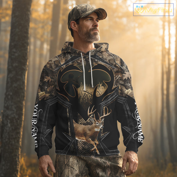 Deer Hunting Shirt 3D All-Over Print Deer with Camo Forest, Gift for Deer Hunters Men NHT360