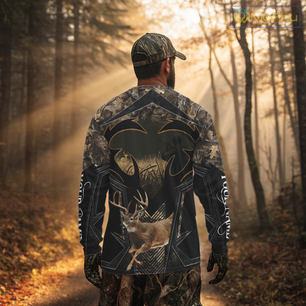 Deer Hunting Shirt 3D All-Over Print Deer with Camo Forest, Gift for Deer Hunters Men NHT360