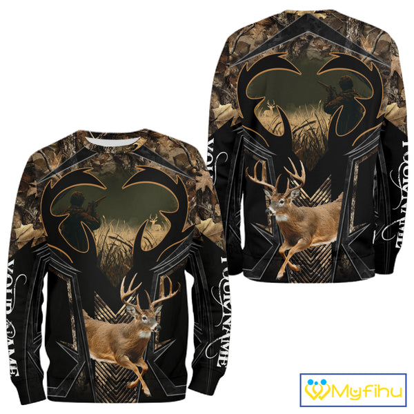Deer Hunting Shirt 3D All-Over Print Deer with Camo Forest, Gift for Deer Hunters Men NHT360