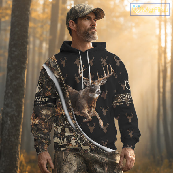 Best Deer Hunting Shirt Black Camo 3D Custom Name, Season Deer Hunting, Whitetail Deer Shirt NHT132