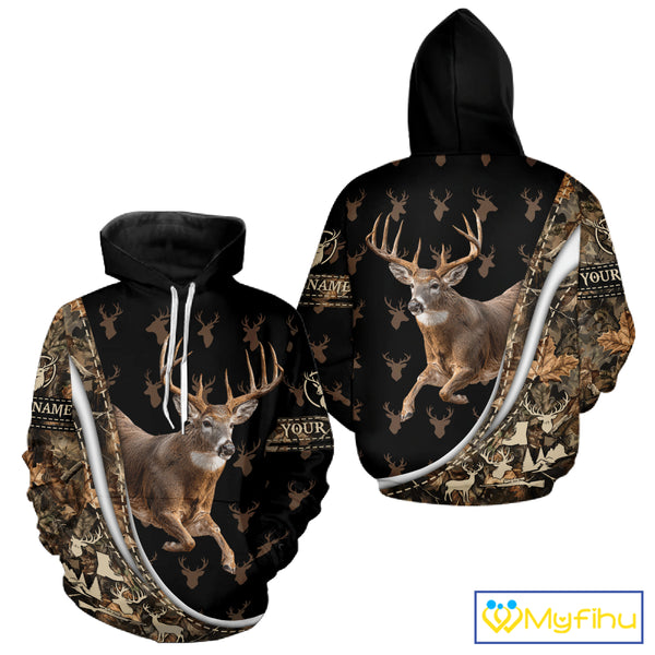 Best Deer Hunting Shirt Black Camo 3D Custom Name, Season Deer Hunting, Whitetail Deer Shirt NHT132