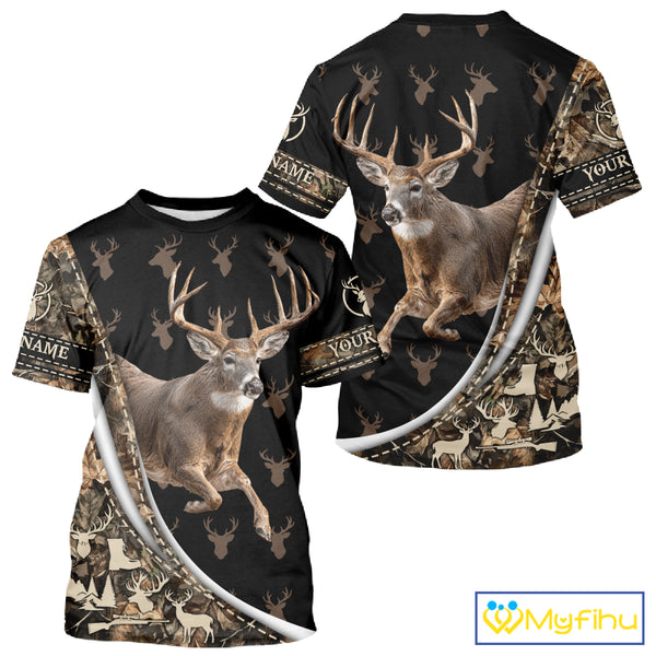 Best Deer Hunting Shirt Black Camo 3D Custom Name, Season Deer Hunting, Whitetail Deer Shirt NHT132