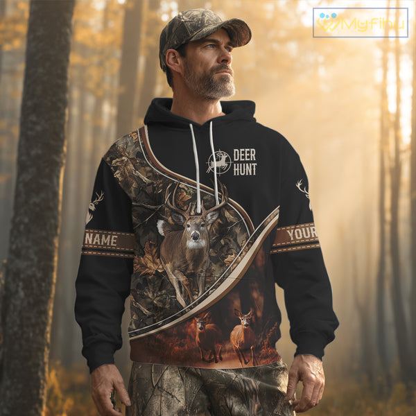Deer Jumping Shirt Black Camo 3D Custom, Season Deer Hunting, Whitetail Deer Shirt NHT134