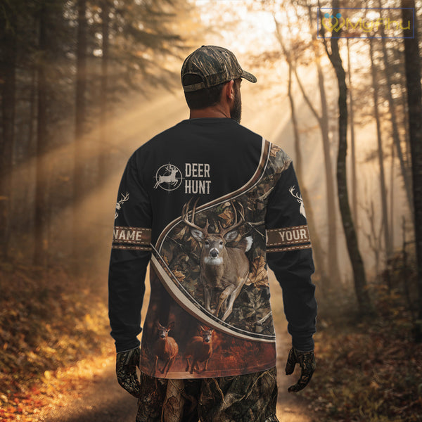 Deer Jumping Shirt Black Camo 3D Custom, Season Deer Hunting, Whitetail Deer Shirt NHT134