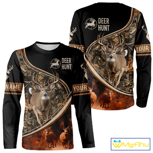 Deer Jumping Shirt Black Camo 3D Custom, Season Deer Hunting, Whitetail Deer Shirt NHT134