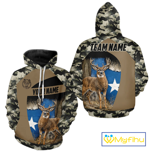 Custom Big Buck Deer Hunting 3D All Over Print Camo with Texas Flag Outdoor Hunting Apparel NHT32