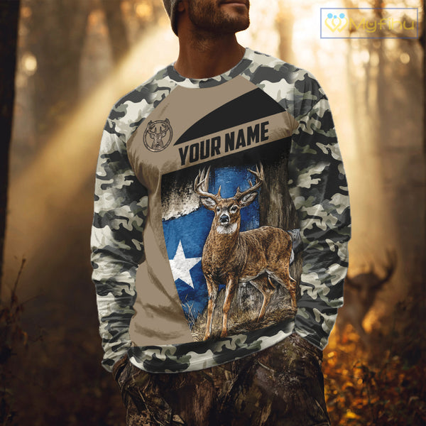 Custom Big Buck Deer Hunting 3D All Over Print Camo with Texas Flag Outdoor Hunting Apparel NHT32