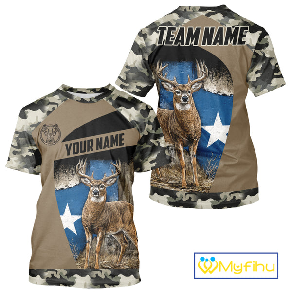 Custom Big Buck Deer Hunting 3D All Over Print Camo with Texas Flag Outdoor Hunting Apparel NHT32