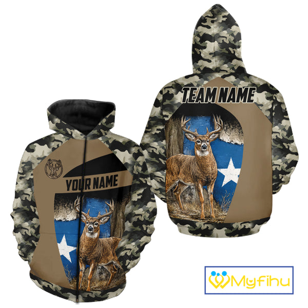Custom Big Buck Deer Hunting 3D All Over Print Camo with Texas Flag Outdoor Hunting Apparel NHT32