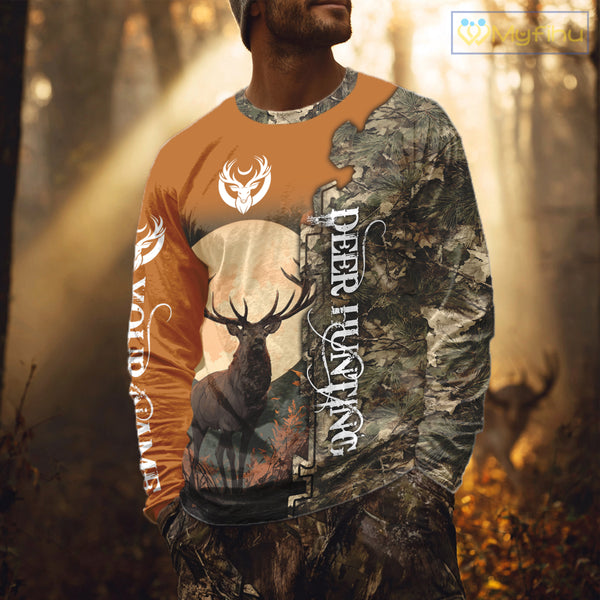 Best Orange Camo Deer Hunting Clothes 3D Full Print Full Moon Buck Design For Deer Hunters NHT41