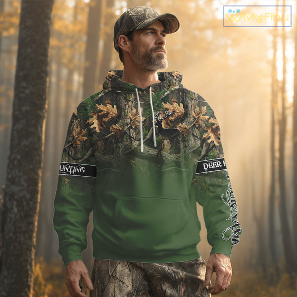 Personalized Green Deer Hunting Camo Full Printing Shirts, Best Hunting Gifts NHT46