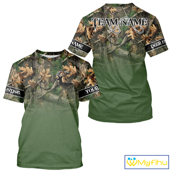 Personalized Green Deer Hunting Camo Full Printing Shirts, Best Hunting Gifts NHT46