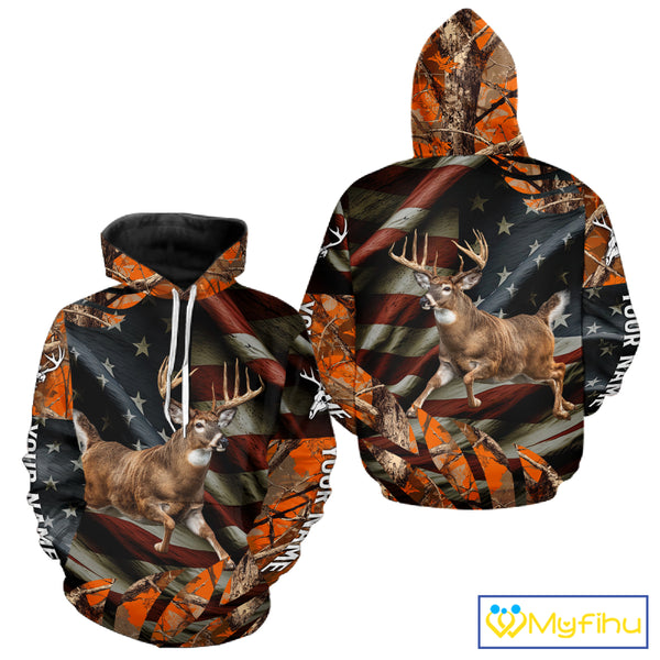 Deer Hunting US Flag 3D All Over Print Shirts, Personalized Hunting Gifts For Deer Hunters NHT316