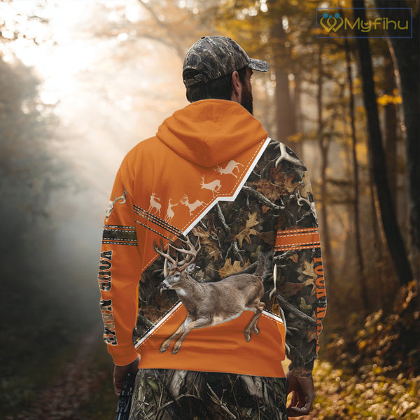 Deer Hunting Big Game Orange Camo Forest Custom Name 3D All Over Print Shirts, Hunting Shirt NHT158