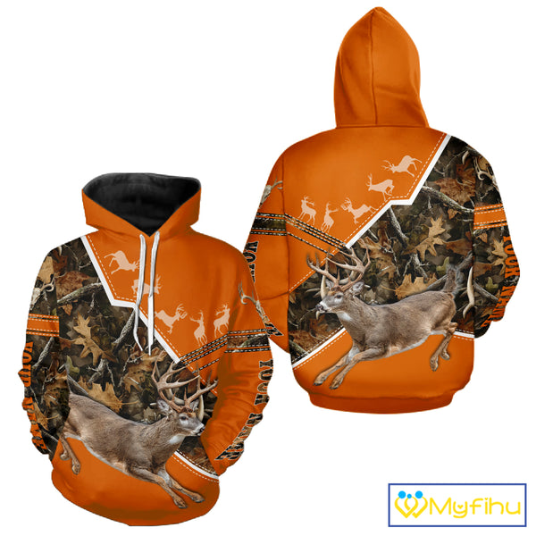 Deer Hunting Big Game Orange Camo Forest Custom Name 3D All Over Print Shirts, Hunting Shirt NHT158