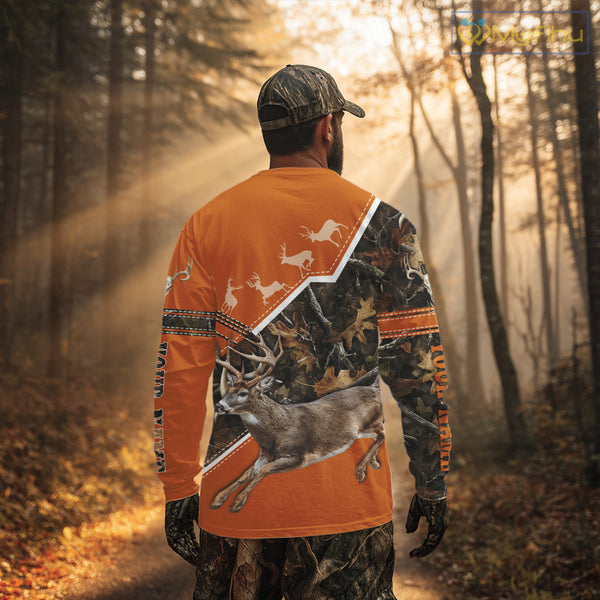 Deer Hunting Big Game Orange Camo Forest Custom Name 3D All Over Print Shirts, Hunting Shirt NHT158