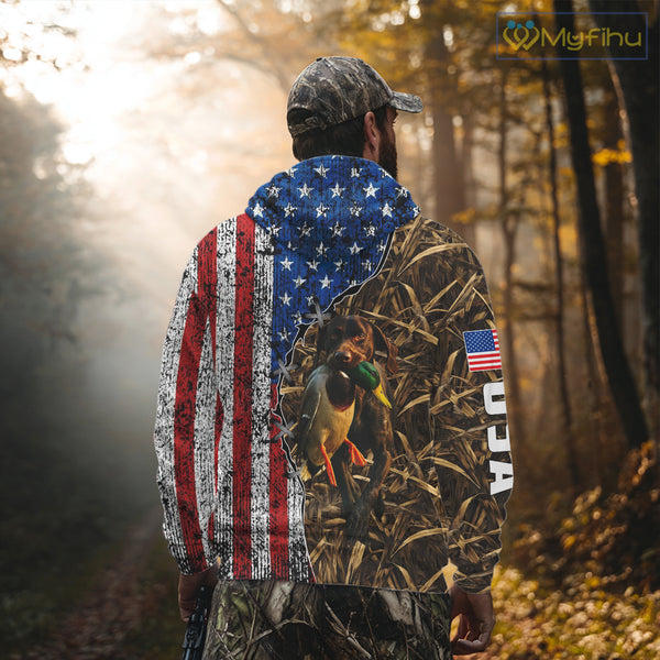 Mallard Duck Hunting Shirt Personalized Camo With German Shorthaired Pointer US Flag Clothes NHT160