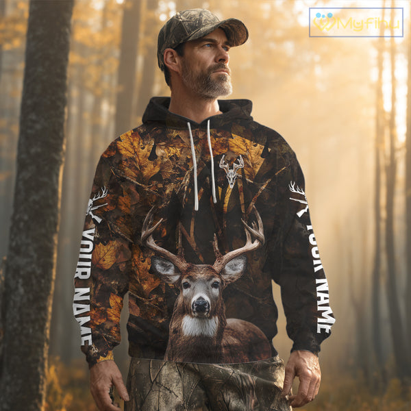 Whitetail Deer Hunting Custom Name Camo Shirt, Personalized Deer Hunting Clothing NHT257