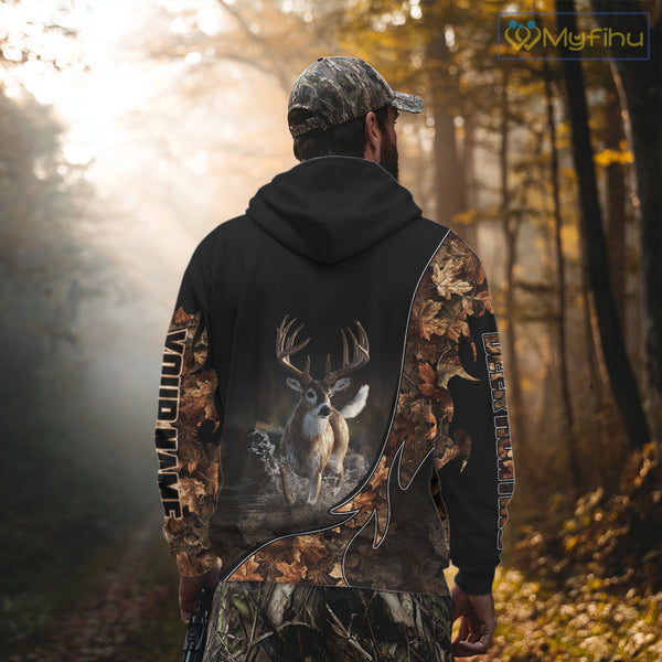 Deer Hunting Big Game Shirt 3D All Over Print, Black Camo Autumn, Custom Name Gift NHT164