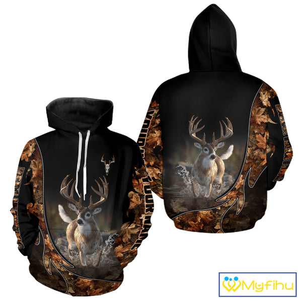 Deer Hunting Big Game Shirt 3D All Over Print, Black Camo Autumn, Custom Name Gift NHT164
