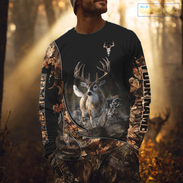 Deer Hunting Big Game Shirt 3D All Over Print, Black Camo Autumn, Custom Name Gift NHT164