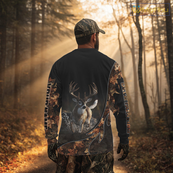Deer Hunting Big Game Shirt 3D All Over Print, Black Camo Autumn, Custom Name Gift NHT164