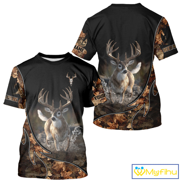 Deer Hunting Big Game Shirt 3D All Over Print, Black Camo Autumn, Custom Name Gift NHT164