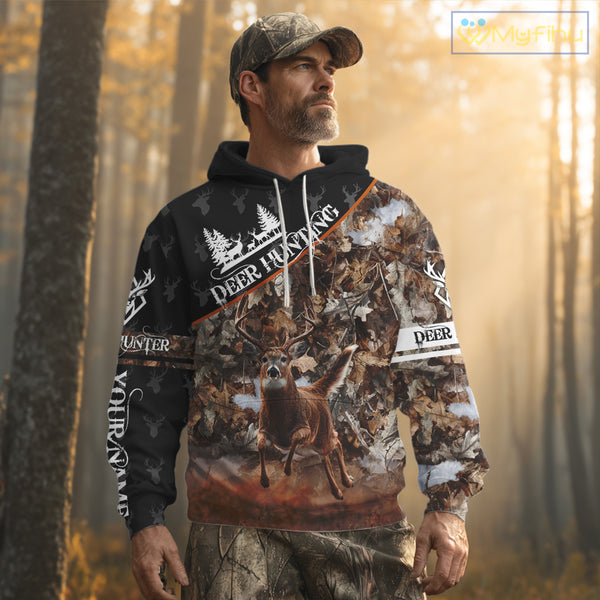 Best Whitetail Deer Hunting Shirt Black Brown Forest Camo 3D All Over Print For Deer Hunters NHT55