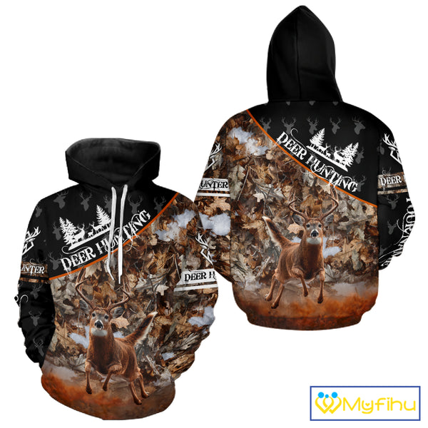 Best Whitetail Deer Hunting Shirt Black Brown Forest Camo 3D All Over Print For Deer Hunters NHT55