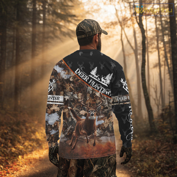 Best Whitetail Deer Hunting Shirt Black Brown Forest Camo 3D All Over Print For Deer Hunters NHT55