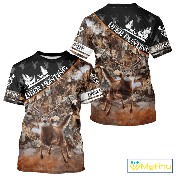 Best Whitetail Deer Hunting Shirt Black Brown Forest Camo 3D All Over Print For Deer Hunters NHT55