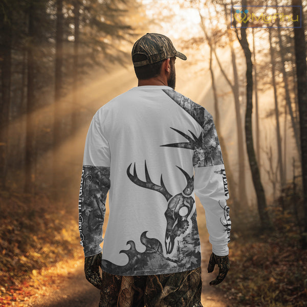 Deer Hunting Shirt Best 3D All Over Print Skull Deer Personalized Name Gray Camo NHT62