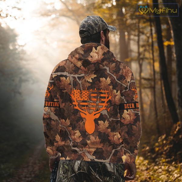 Whitetail Deer Hunting Shirt-Personalized US Flag Camouflage, Best Gifts for Deer Hunters NHT71