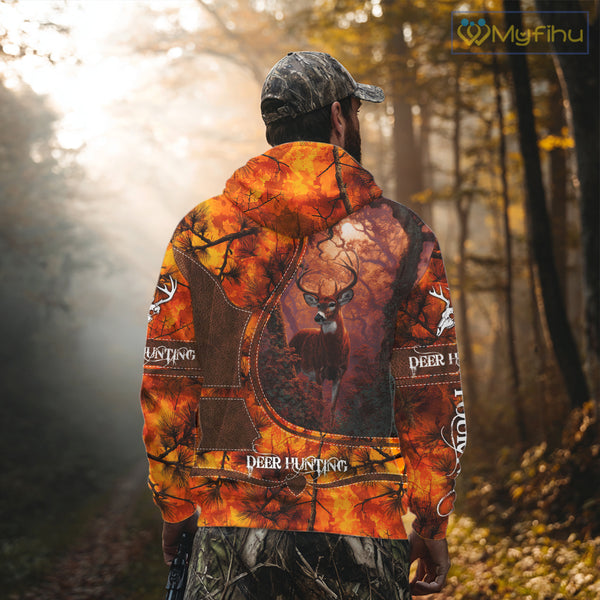Whitetail Deer Hunting Shirt With Orange Camo Pattern And Skull Design For Hunters NHT77