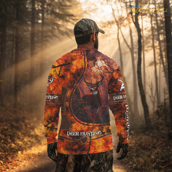 Whitetail Deer Hunting Shirt With Orange Camo Pattern And Skull Design For Hunters NHT77