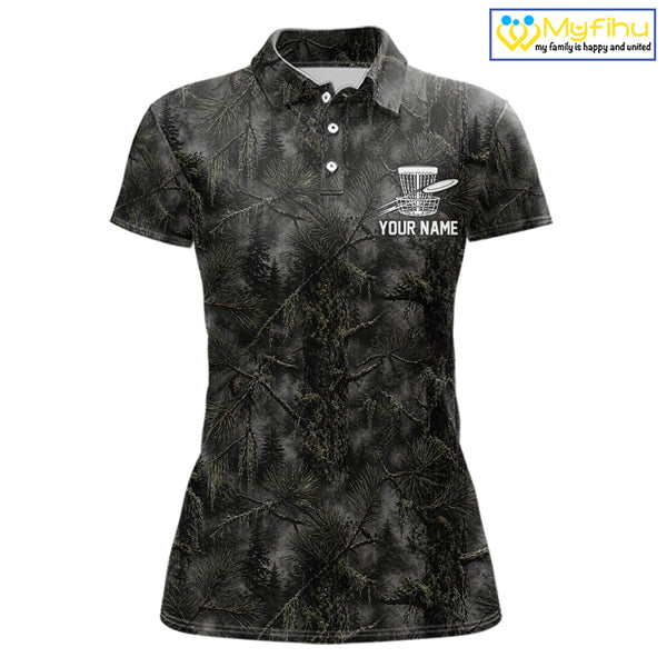 Camo Forest Disc Womens Golf Polo Shirt Custom Name – Forest Camouflage Performance Polo Shirt NHT835