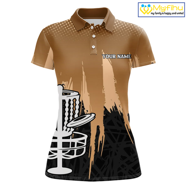 Womens Disc Golf Polo Shirts Custom Brown Gradient Grunge, Team Disc Golf Apparel Shirt NHT836