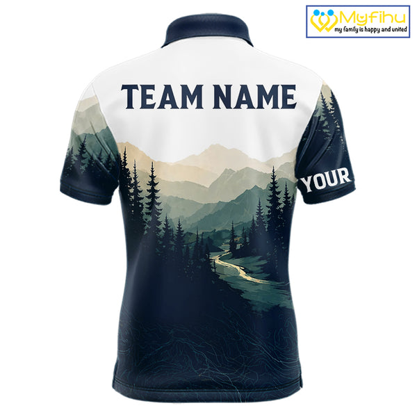 Green Mountain Landscape Disc Golf Mens Polo Shirt Custom Forest Disc Golf Shirt For Men NHT838