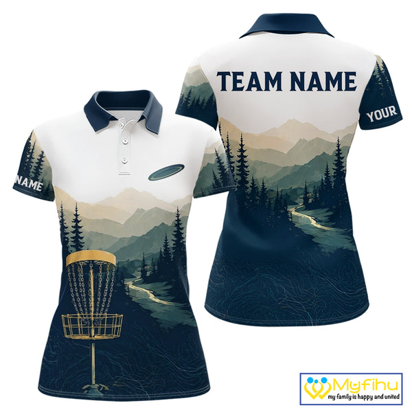 Green Mountain Landscape Disc Golf Womens Polo Shirt Custom Forest Disc Golf Shirt For Women NHT838