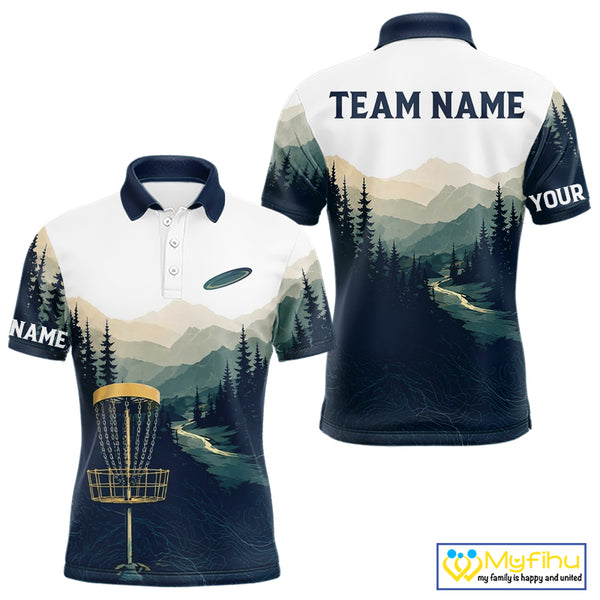 Green Mountain Landscape Disc Golf Mens Polo Shirt Custom Forest Disc Golf Shirt For Men NHT838