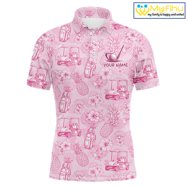 Funny Mens Golf Polo Shirt Pineapple Floral Golf Cart Pattern All Over Print Tropical Performance Top NHT842