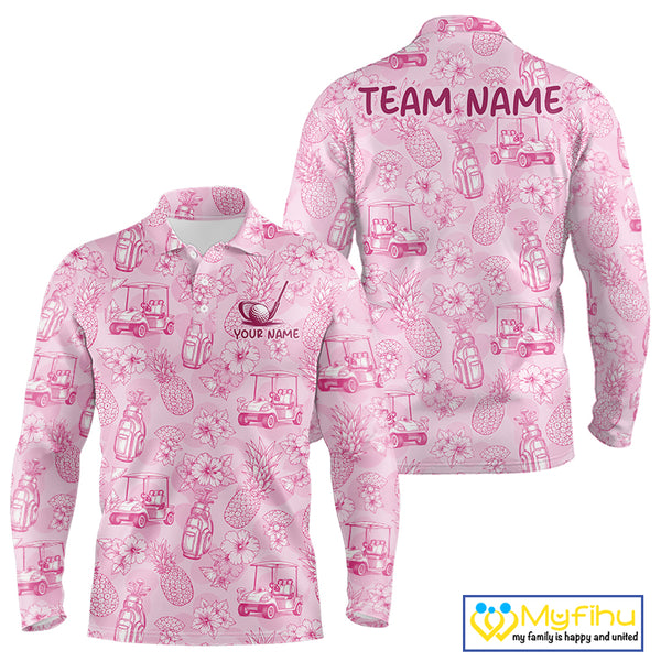 Funny Mens Golf Polo Shirt Pineapple Floral Golf Cart Pattern All Over Print Tropical Performance Top NHT842